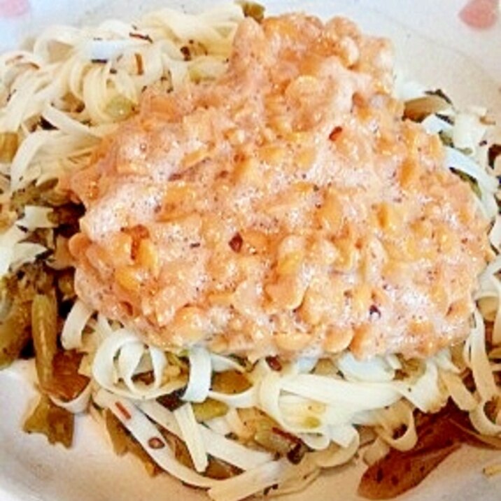 【糖質制限×低カロリー】糖質０麺で高菜納豆パスタ